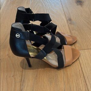 Michael Kors Black and Tan Heeled Sandals